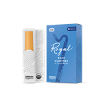 An individual Rico Royal Bass Clarinet reed in strength 4.0 showing its filed French cut profile and uniform cane construction.