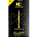 Single Vandoren VK1 synthetic Bb clarinet reed in strength 40 showing the modern composite build.