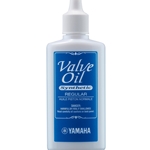 A 60ml bottle of Yamaha Regular Valve Oil with a clear safety cap showing the blue label.