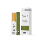 An individual D'Addario Organic Reserve Baritone Saxophone reed in strength 3.5 showing its certified organic cane construction and filed profile.