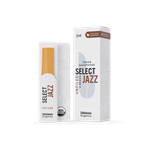An individual D'Addario Organic Select Jazz Tenor Saxophone reed in strength 3 Medium showing its unfiled American cut profile and organic cane construction.