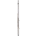 Premium American-crafted Powell Sonaré 705 professional intermediate flute showing its solid sterling silver body, French pointed key arms, and silver-plated keys