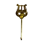 A nickel-plated bent-stem trumpet lyre by American Plating, showing the spring-loaded music clip and small straight stem.