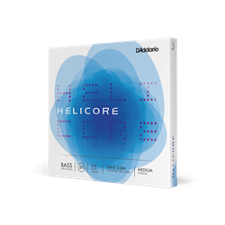 Retail packaging sleeve for the D'Addario Helicore 3/4 scale double bass stranded steel core 4-string set