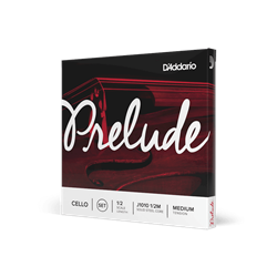 Packaging envelope for the D'Addario Prelude 1/2 scale fractional cello medium tension 4-string set