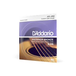 Package of D'Addario EJ26 Phosphor Bronze Custom Light Acoustic Guitar Strings 11-52