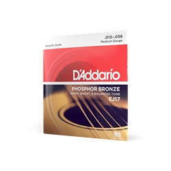 A single set package of D'Addario EJ17 Medium Phosphor Bronze acoustic guitar strings.