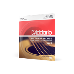 Package of D'Addario EJ39 Phosphor Bronze Medium 12-String Acoustic Guitar Strings 12-52