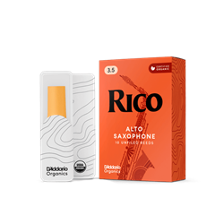 Box of Rico by D'Addario Strength 3.5 Alto Saxophone Reeds on display at MusicMasters music store.