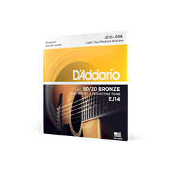 A single set package of D'Addario EJ14 Bluegrass 80/20 Bronze acoustic guitar strings.