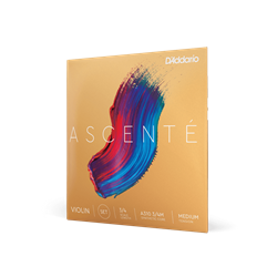 D'Addario Ascenté 3/4 scale violin string set packaging and synthetic core strings
