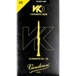 Single Vandoren VK1 synthetic Bb clarinet reed in strength 55 showing the modern composite build.