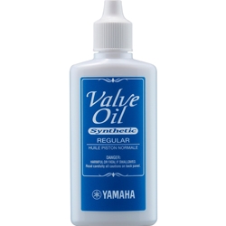 A 60ml bottle of Yamaha Regular Valve Oil with a clear safety cap showing the blue label.