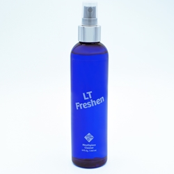 Bottle of LT Freshen Spray by Lung Trainers for instrument and mouthpiece cleaning
